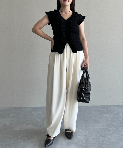 mysty woman（ミスティウーマン）の「フリルリブニットフレンチスリーブ　497228（ニット/セーター・レディース・オフホワイト/ブラック/グリーン・FREE）」の22枚目の写真