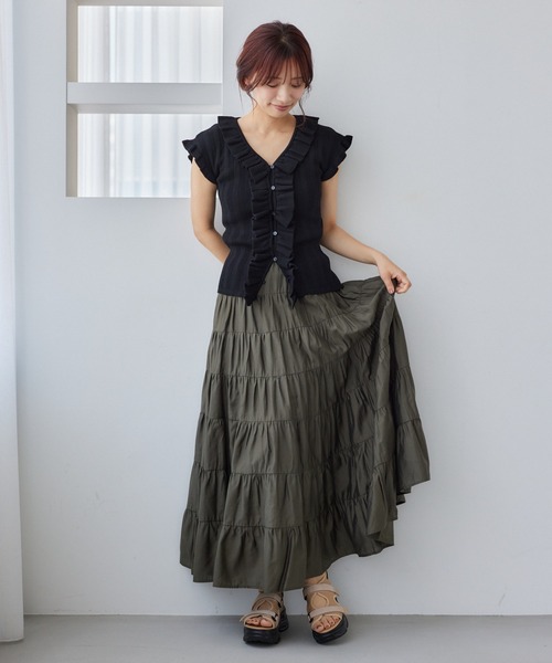 mysty woman（ミスティウーマン）の「フリルリブニットフレンチスリーブ　497228（ニット/セーター・レディース・オフホワイト/ブラック/グリーン・FREE）」の19枚目の写真