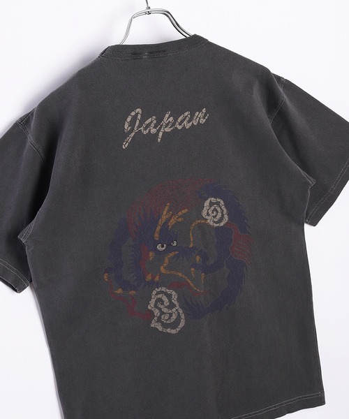 HOUSTON(ヒューストン)の「HOUSTON ヒューストン スーベニア 半袖 ポケットTシャツ 虎 龍 和柄(Tシャツ/カットソー・メンズ・ブラック/ナチュラル/ブラック系その他/ベージュ系その他・MEDIUM/LARGE/X-LARGE/XX-LARGE)」の2枚目の写真