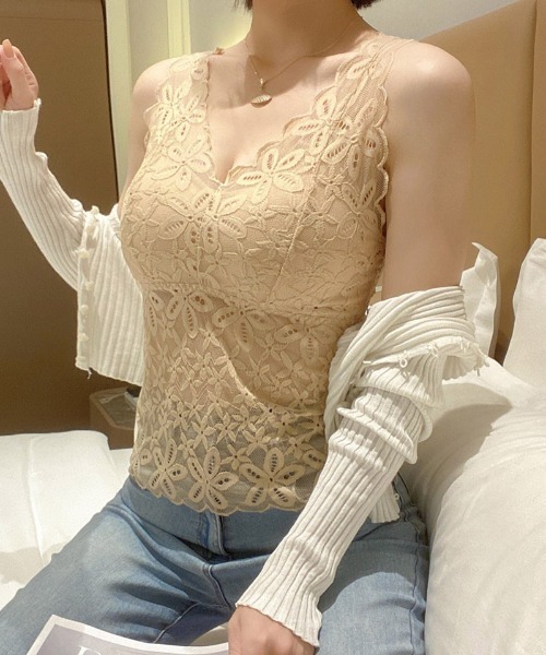 shoppinggo（ショッピングゴー）の「夏服 総レースキャミソール カップ付 キャミ レース（キャミソール・レディース・ホワイト/ブラック/ベージュ/ブラウン・FREE）」の11枚目の写真