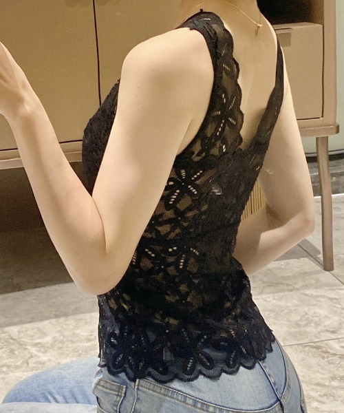 shoppinggo（ショッピングゴー）の「夏服 総レースキャミソール カップ付 キャミ レース（キャミソール・レディース・ホワイト/ブラック/ベージュ/ブラウン・FREE）」の14枚目の写真