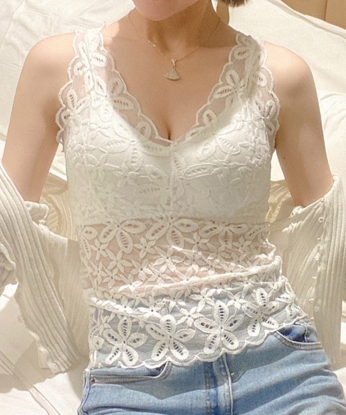 shoppinggo（ショッピングゴー）の「夏服 総レースキャミソール カップ付 キャミ レース（キャミソール・レディース・ホワイト/ブラック/ベージュ/ブラウン・FREE）」の16枚目の写真