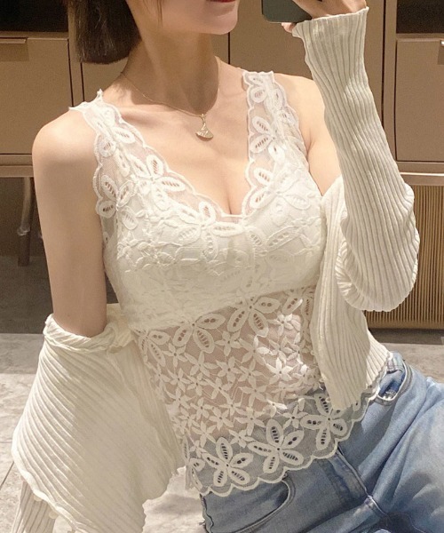 shoppinggo（ショッピングゴー）の「夏服 総レースキャミソール カップ付 キャミ レース（キャミソール・レディース・ホワイト/ブラック/ベージュ/ブラウン・FREE）」の17枚目の写真