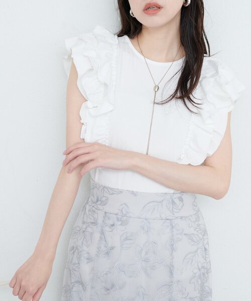 natural couture(ナチュラルクチュール)の「【sherbet line】接触冷感 フリルブラウスTシャツ(Tシャツ/カットソー・レディース・ミント/オフホワイト/ブルー/ブラウン/ブラック・FREE)」の2枚目の写真