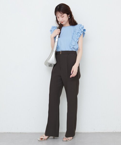 natural couture(ナチュラルクチュール)の「【sherbet line】接触冷感 フリルブラウスTシャツ(Tシャツ/カットソー・レディース・ミント/オフホワイト/ブルー/ブラウン/ブラック・FREE)」の15枚目の写真