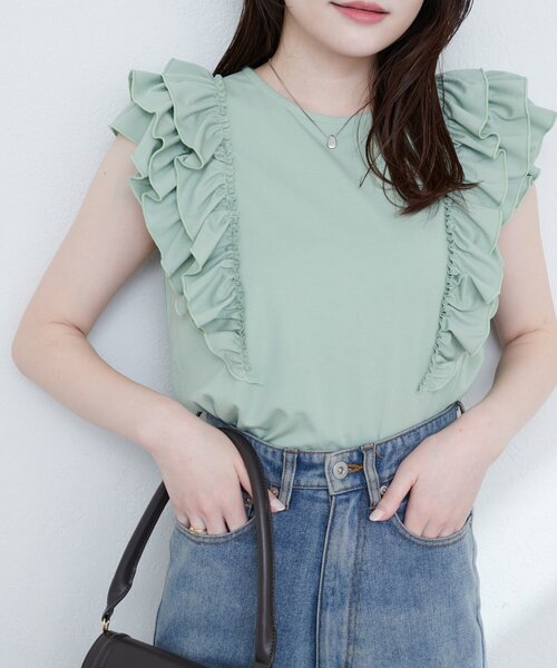 natural couture(ナチュラルクチュール)の「【sherbet line】接触冷感 フリルブラウスTシャツ(Tシャツ/カットソー・レディース・ミント/オフホワイト/ブルー/ブラウン/ブラック・FREE)」の20枚目の写真