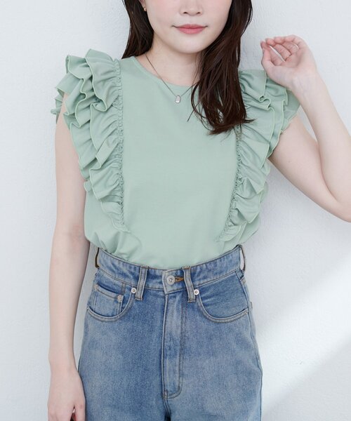 natural couture(ナチュラルクチュール)の「【sherbet line】接触冷感 フリルブラウスTシャツ(Tシャツ/カットソー・レディース・ミント/オフホワイト/ブルー/ブラウン/ブラック・FREE)」の21枚目の写真