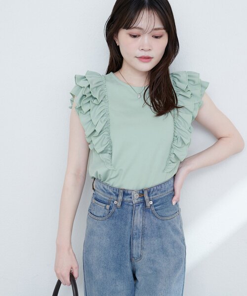 natural couture(ナチュラルクチュール)の「【sherbet line】接触冷感 フリルブラウスTシャツ(Tシャツ/カットソー・レディース・ミント/オフホワイト/ブルー/ブラウン/ブラック・FREE)」の22枚目の写真