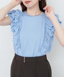 【sherbet line】接触冷感 フリルブラウスTシャツ