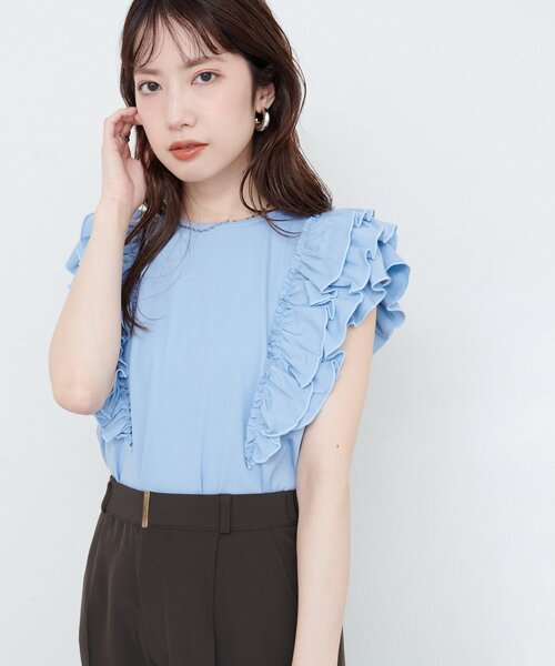 natural couture(ナチュラルクチュール)の「【sherbet line】接触冷感 フリルブラウスTシャツ(Tシャツ/カットソー・レディース・ミント/オフホワイト/ブルー/ブラウン/ブラック・FREE)」の13枚目の写真