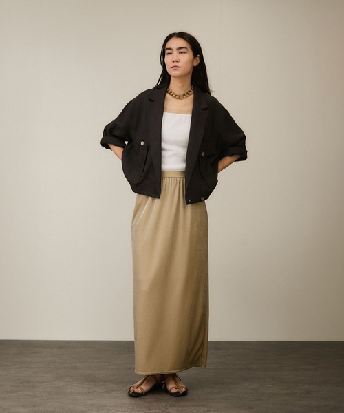 SALON adam et rope'（サロン アダム エ ロペ）の「トリアセベロアナロースカート / セットアップ対応（スカート・レディース・ベージュ/ブラック・FREE）」の9枚目の写真