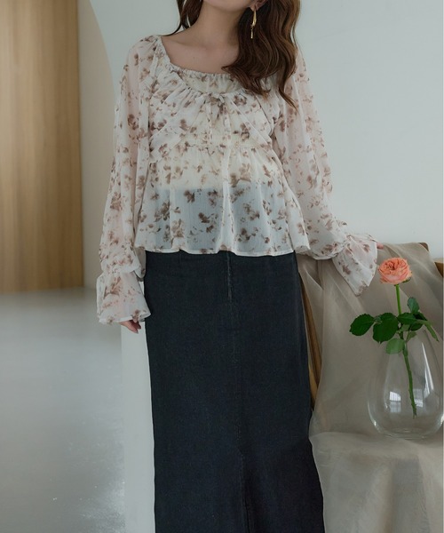 mideal（マイディール）の「floral pattern sheer blouse / 花柄シアー 