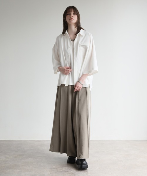 ELLUV(エルブ)の「【ELLUV/エルヴ】サマーTR ジップポケット ハーフスリーブ オーバーサイズシャツ(シャツ/ブラウス・メンズ・サックスブルー/ブラック/ホワイト・L/M/S)」の14枚目の写真