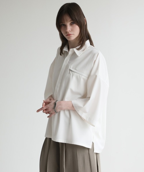 ELLUV(エルブ)の「【ELLUV/エルヴ】サマーTR ジップポケット ハーフスリーブ オーバーサイズシャツ(シャツ/ブラウス・メンズ・サックスブルー/ブラック/ホワイト・L/M/S)」の7枚目の写真