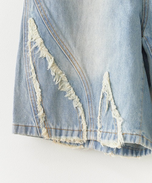 Theater code（シアターコード）の「Crushed denim half pants/フリンジデニムハーフパンツ（デニムパンツ・メンズ・ブルー系1/ブラック/ライトブルー・M/L）」の7枚目の写真