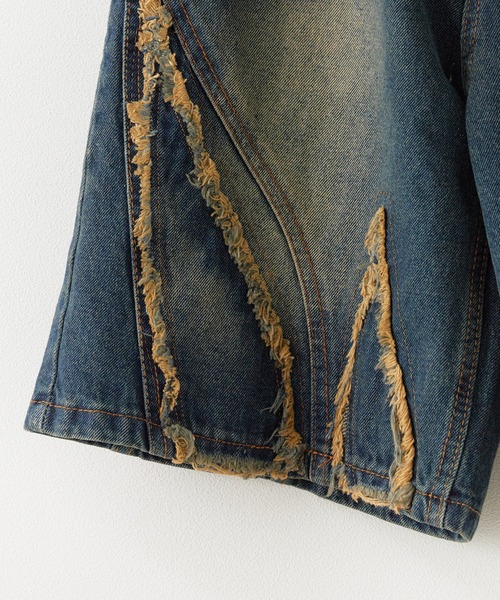 Theater code（シアターコード）の「Crushed denim half pants/フリンジデニムハーフパンツ（デニムパンツ・メンズ・ブルー系1/ブラック/ライトブルー・M/L）」の8枚目の写真