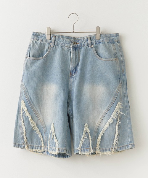 Theater code（シアターコード）の「Crushed denim half pants/フリンジデニムハーフパンツ（デニムパンツ・メンズ・ブルー系1/ブラック/ライトブルー・M/L）」の14枚目の写真