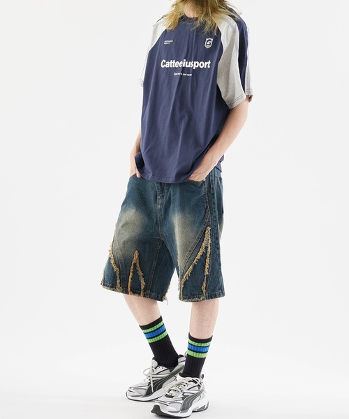 Theater code（シアターコード）の「Crushed denim half pants/フリンジデニムハーフパンツ（デニムパンツ・メンズ・ブルー系1/ブラック/ライトブルー・M/L）」の22枚目の写真