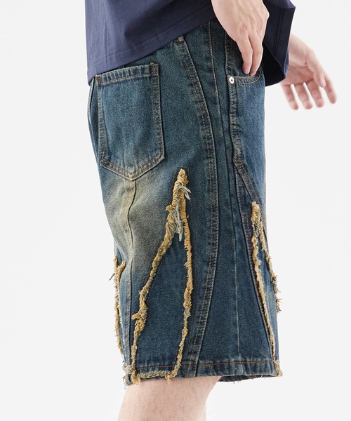 Theater code（シアターコード）の「Crushed denim half pants/フリンジデニムハーフパンツ（デニムパンツ・メンズ・ブルー系1/ブラック/ライトブルー・M/L）」の20枚目の写真