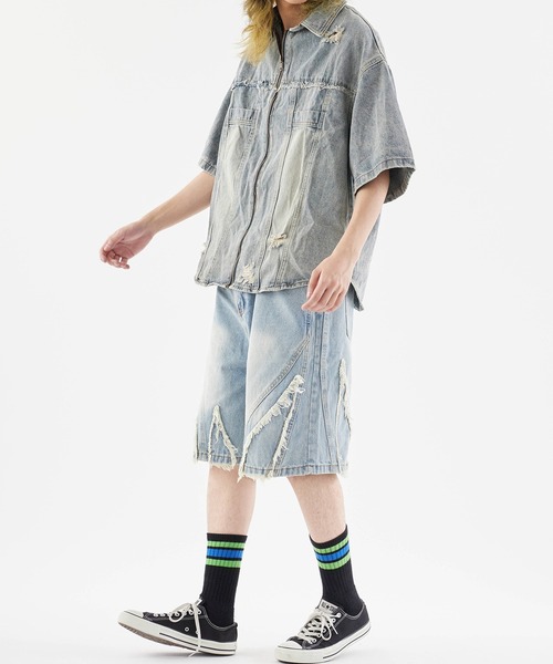 Theater code（シアターコード）の「Crushed denim half pants/フリンジデニムハーフパンツ（デニムパンツ・メンズ・ブルー系1/ブラック/ライトブルー・M/L）」の17枚目の写真