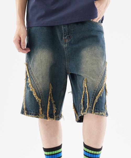 Theater code（シアターコード）の「Crushed denim half pants/フリンジデニムハーフパンツ（デニムパンツ・メンズ・ブルー系1/ブラック/ライトブルー・M/L）」の18枚目の写真