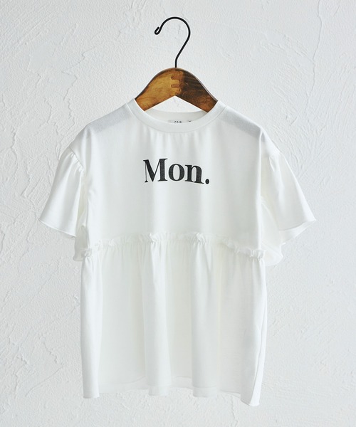 pairmanon(ペアマノン)の「配色ロゴプリント ペプラムデザイン Tシャツ(Tシャツ/カットソー・キッズ・ホワイト/ピンク/グリーン系その他/ブラック/ライトブルー・100/110/120/130/140/150/90)」の1枚目の写真