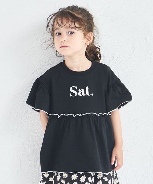 pairmanon(ペアマノン)の「配色ロゴプリント ペプラムデザイン Tシャツ(Tシャツ/カットソー・キッズ・ホワイト/ピンク/グリーン系その他/ブラック/ライトブルー・100/110/120/130/140/150/90)」の2枚目の写真