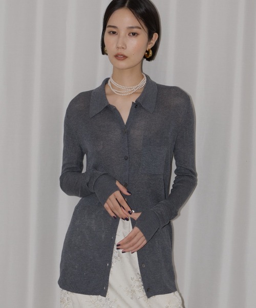 yae（ヤエ）の「Polo cardigan / ポロカーディガン（カーディガン/ボレロ・レディース・グレー/ブラウン/パープル・FREE）」の2枚目の写真