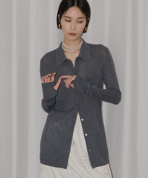 yae（ヤエ）の「Polo cardigan / ポロカーディガン（カーディガン/ボレロ・レディース・グレー/ブラウン/パープル・FREE）」の5枚目の写真