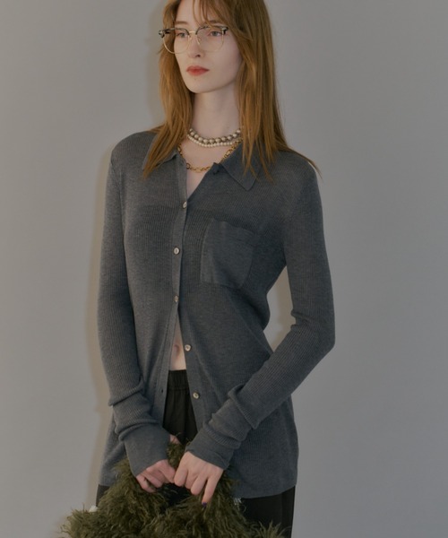 yae（ヤエ）の「Polo cardigan / ポロカーディガン（カーディガン/ボレロ・レディース・グレー/ブラウン/パープル・FREE）」の6枚目の写真