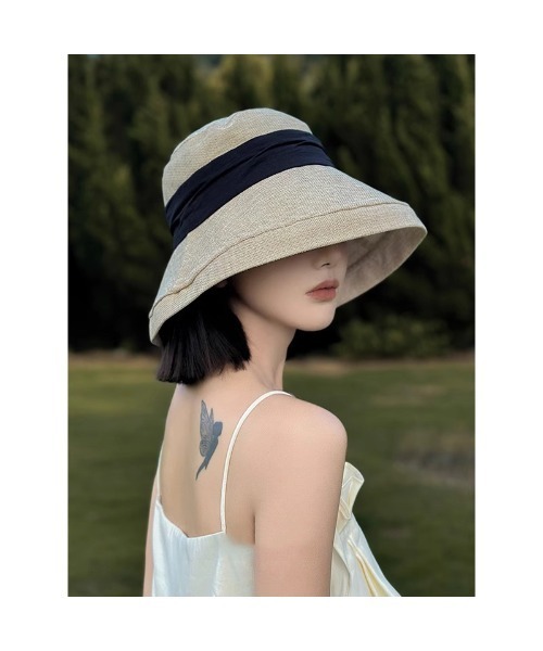 Ritzy（リッツィー）の「3色展開　リボン付き　日差し防ぎ　紫外線対策適用なサンバイザー（サンバイザー・レディース・キャメル/ベージュ/ブラック・FREE）」の14枚目の写真