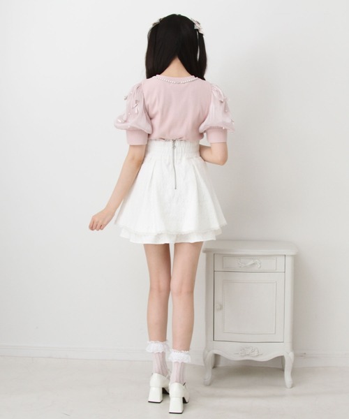 DearMyLove（ディアマイラブ）の「パールネックレスリボンパフ袖トップス（Tシャツ/カットソー・レディース・ブラック/ホワイト/サックスブルー/ベビーピンク・MEDIUM/LARGE/LL/3L）」の13枚目の写真