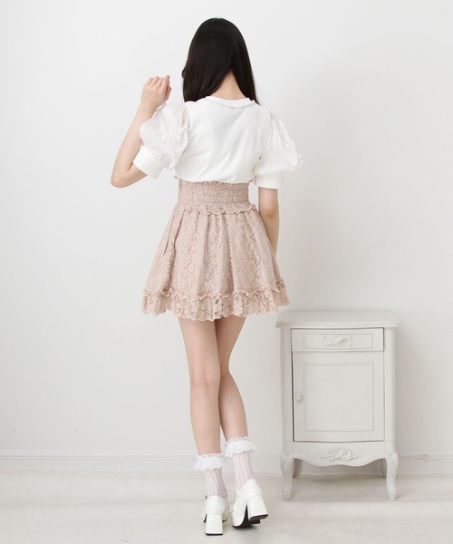 DearMyLove（ディアマイラブ）の「パールネックレスリボンパフ袖トップス（Tシャツ/カットソー・レディース・ブラック/ホワイト/サックスブルー/ベビーピンク・MEDIUM/LARGE/LL/3L）」の6枚目の写真