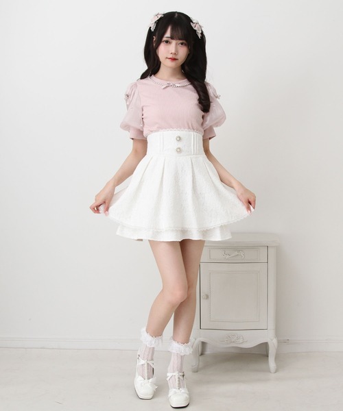 DearMyLove（ディアマイラブ）の「パールネックレスリボンパフ袖トップス（Tシャツ/カットソー・レディース・ブラック/ホワイト/サックスブルー/ベビーピンク・MEDIUM/LARGE/LL/3L）」の12枚目の写真