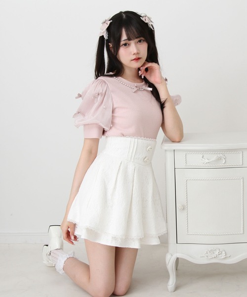 DearMyLove（ディアマイラブ）の「パールネックレスリボンパフ袖トップス（Tシャツ/カットソー・レディース・ブラック/ホワイト/サックスブルー/ベビーピンク・MEDIUM/LARGE/LL/3L）」の15枚目の写真