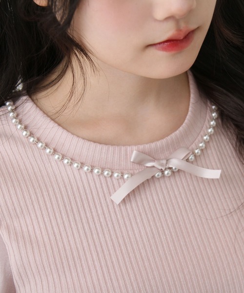 DearMyLove（ディアマイラブ）の「パールネックレスリボンパフ袖トップス（Tシャツ/カットソー・レディース・ブラック/ホワイト/サックスブルー/ベビーピンク・MEDIUM/LARGE/LL/3L）」の16枚目の写真