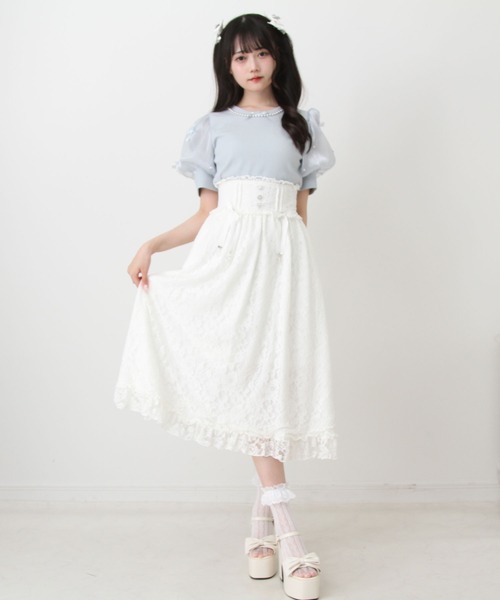 DearMyLove（ディアマイラブ）の「パールネックレスリボンパフ袖トップス（Tシャツ/カットソー・レディース・ブラック/ホワイト/サックスブルー/ベビーピンク・MEDIUM/LARGE/LL/3L）」の18枚目の写真