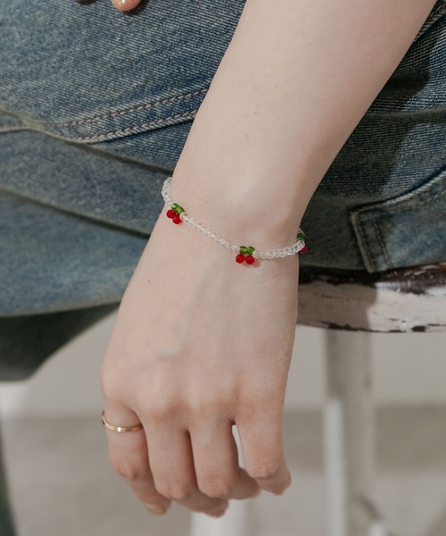 クリア/ベージュ ビーズブレスレット ブレスレット ゴムブレスレット クリアビーズ 透明 キラキラ きらきら