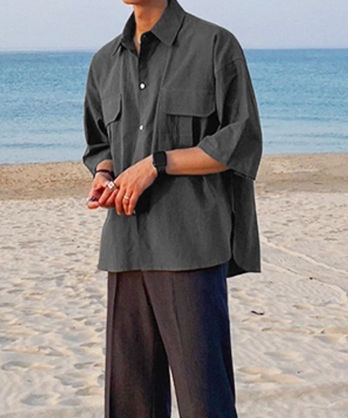 NOWLE（ノウル）の「【NOWLE】リラックスフィット ワークポケット シャツ（シャツ/ブラウス・メンズ・ブラック/カーキ/グレー・MEDIUM/LARGE）」の7枚目の写真