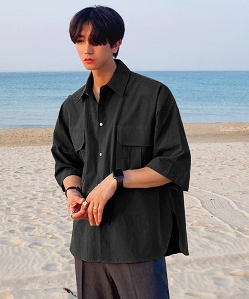 NOWLE（ノウル）の「【NOWLE】リラックスフィット ワークポケット シャツ（シャツ/ブラウス・メンズ・ブラック/カーキ/グレー・MEDIUM/LARGE）」の4枚目の写真