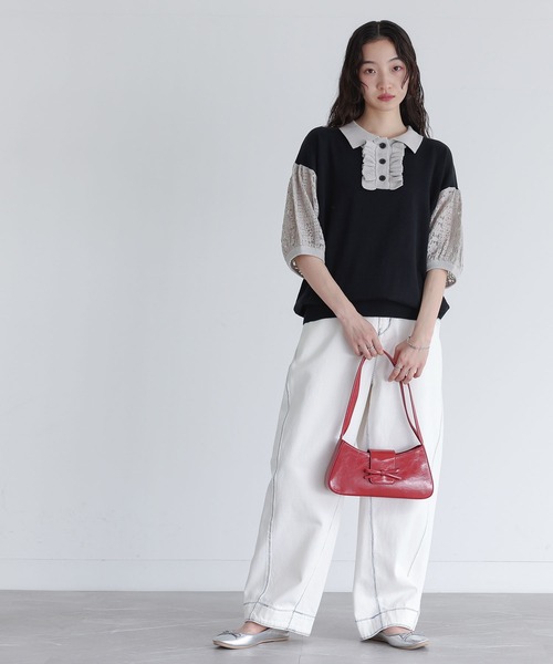 somari imagination(ソマリ イマジネーション)の「『袖レース配色ポロニット』(ポロシャツ・レディース・杢グレー/ブラック・2/1)」の18枚目の写真