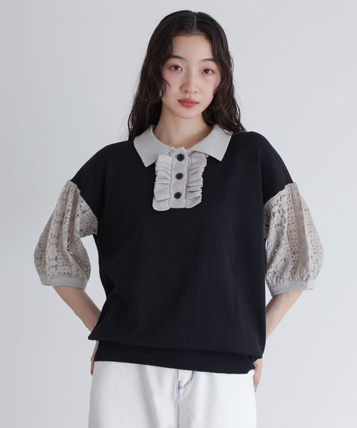 somari imagination(ソマリ イマジネーション)の「『袖レース配色ポロニット』(ポロシャツ・レディース・杢グレー/ブラック・2/1)」の13枚目の写真