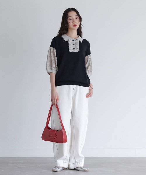 somari imagination(ソマリ イマジネーション)の「『袖レース配色ポロニット』(ポロシャツ・レディース・杢グレー/ブラック・2/1)」の17枚目の写真