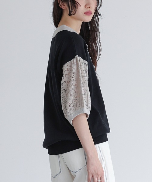 somari imagination(ソマリ イマジネーション)の「『袖レース配色ポロニット』(ポロシャツ・レディース・杢グレー/ブラック・2/1)」の10枚目の写真