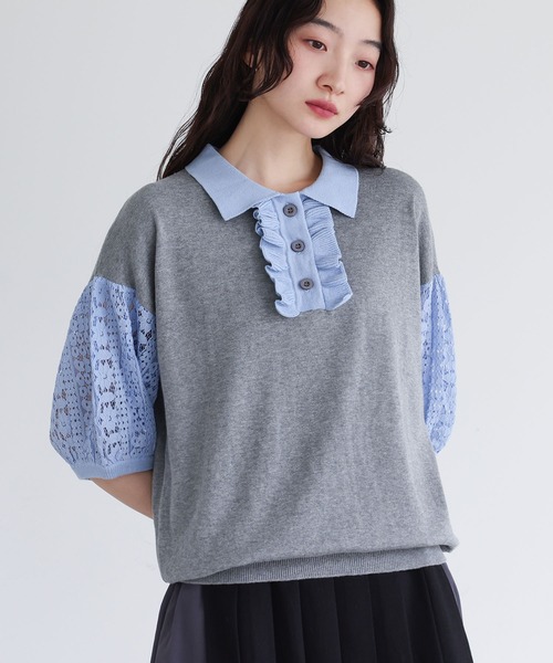 somari imagination(ソマリ イマジネーション)の「『袖レース配色ポロニット』(ポロシャツ・レディース・杢グレー/ブラック・2/1)」の21枚目の写真