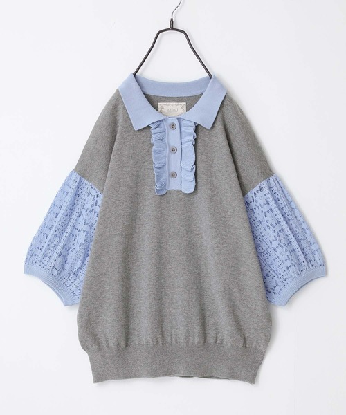 somari imagination(ソマリ イマジネーション)の「『袖レース配色ポロニット』(ポロシャツ・レディース・杢グレー/ブラック・2/1)」の5枚目の写真