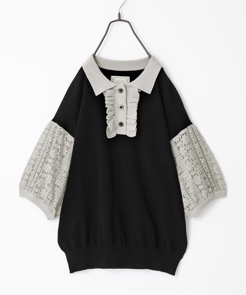 somari imagination(ソマリ イマジネーション)の「『袖レース配色ポロニット』(ポロシャツ・レディース・杢グレー/ブラック・2/1)」の7枚目の写真