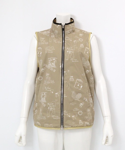 Picone CLUB(ピッコーネクラブ)の「保温撥水総柄ジップベスト(ベスト・レディース・ホワイト/ブラック/ベージュ・L/M/S)」の4枚目の写真
