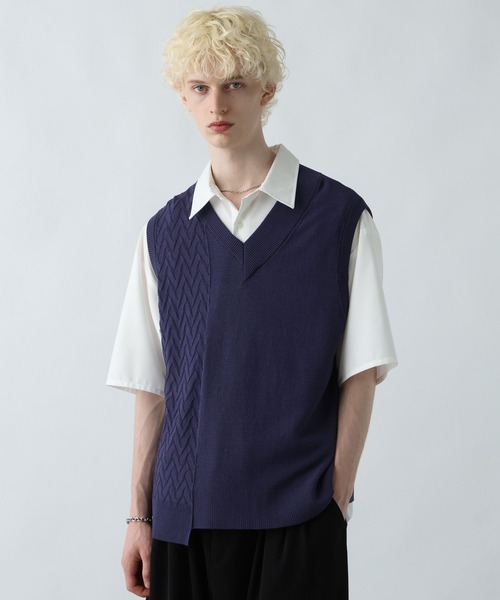 HARE(ハレ)の「アシメニットベスト(HARE)(ベスト・メンズ・グレー/ブルー/ブラック・FREE)」の1枚目の写真