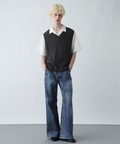 HARE(ハレ)の「アシメニットベスト(HARE)(ベスト・メンズ・グレー/ブルー/ブラック・FREE)」の7枚目の写真